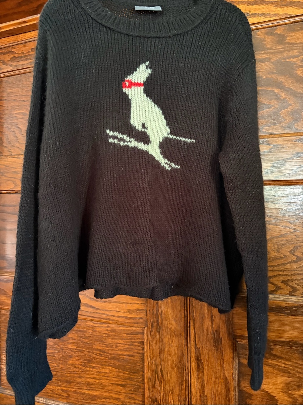 Wooden Ships Black Crew Sweater with Cream Bird and Red Accent